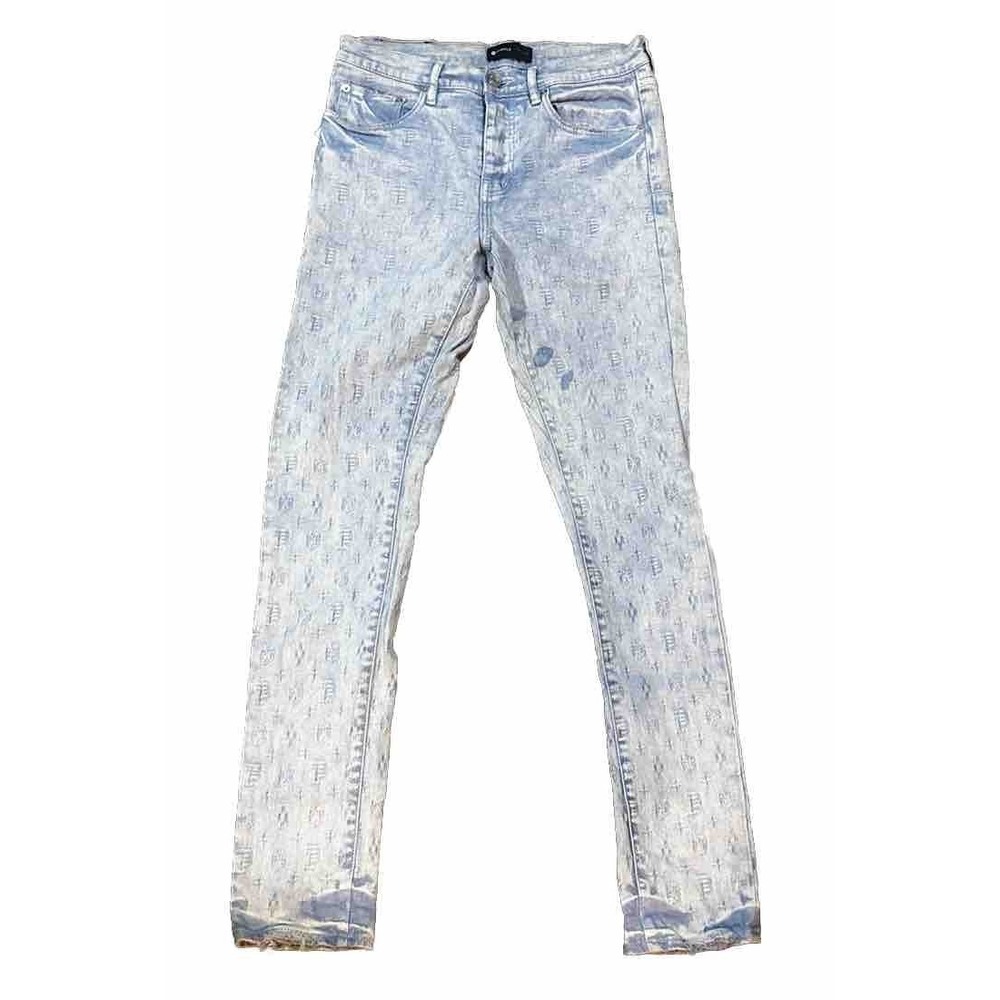 Purple Brand Jacquard monogram Denim Slim Fit Low Rise Jeans 31 POO1